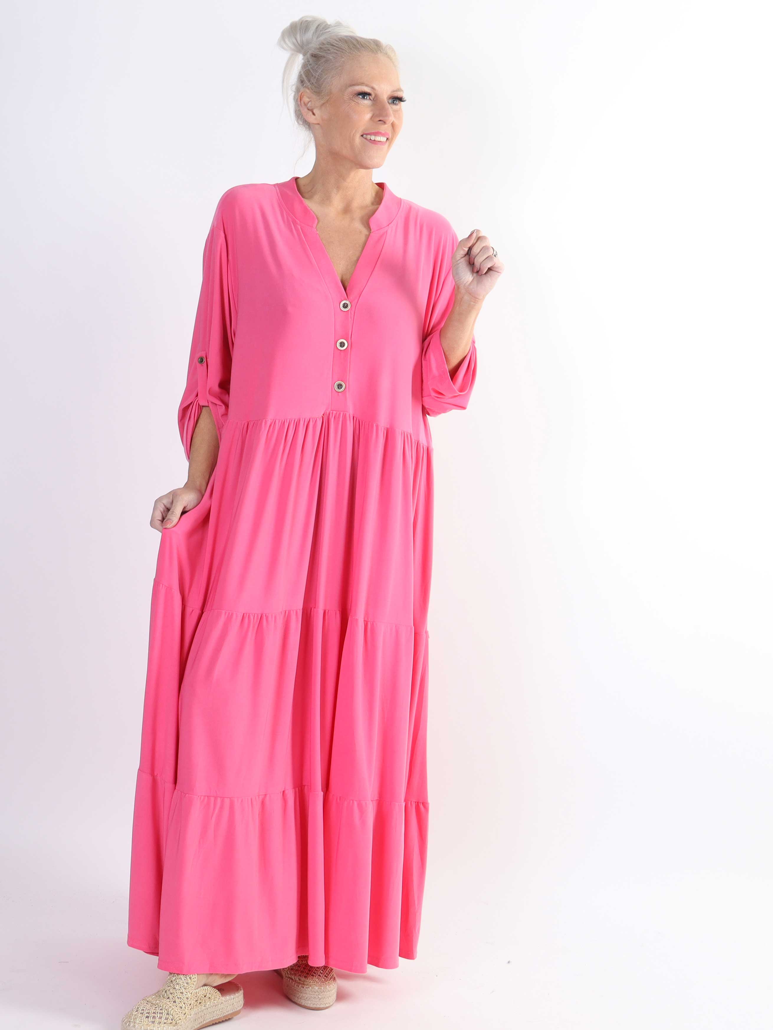 Milano Plain - Lång enfärgad plus size klänning med lager på lager look